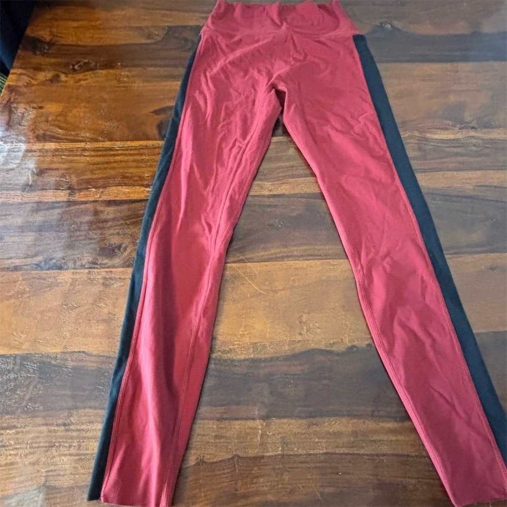 Curves N Combatboots Womens Burgundy Red Black Side Stripe High Waist Leggings M